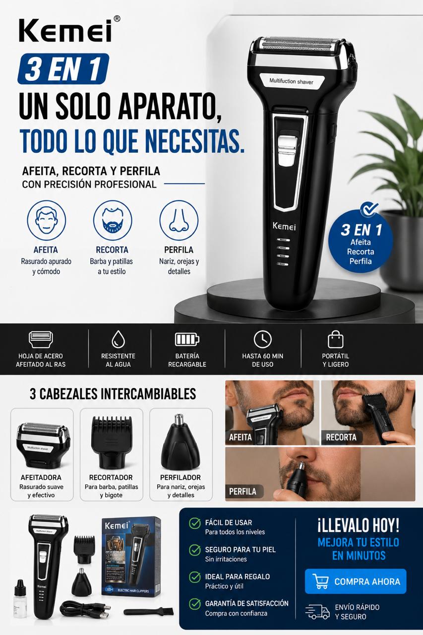 Corta pelo 3 en 1 Kemei