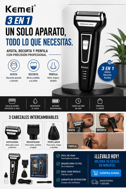 Corta pelo 3 en 1 Kemei