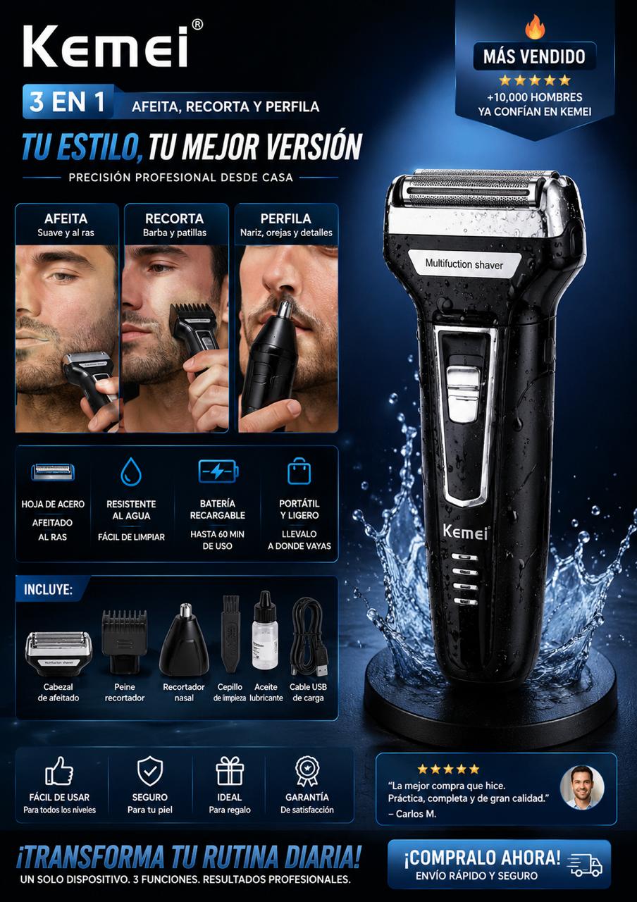 Corta pelo 3 en 1 Kemei