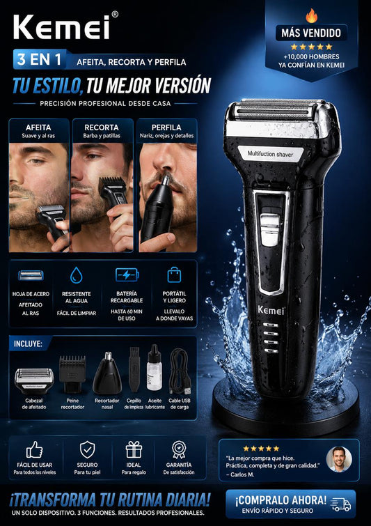Corta pelo 3 en 1 Kemei