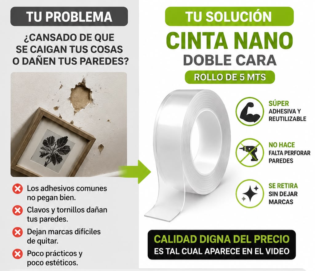 Cinta magic tecnologia nano doble cara 5 metros  lavable y reutilizable